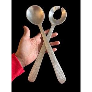 Dansk Serving Spoon And Fork Salad Serving Set Hammered Aluminum 12”